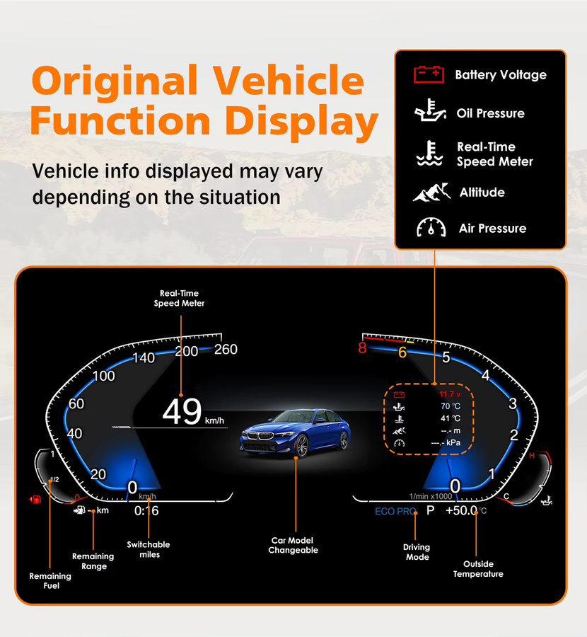 OSSURET Digitales 12,3-Zoll LCD Armaturenbrett Display für BMW 3er F30 F31 F34 und 4er F32 F33 F36 NBT EVO Modelle 2013-2020 in Schwarz - Bild 3