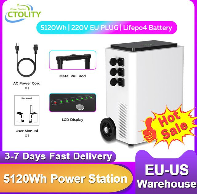 CTOLITY Tragbarer Solargenerator Kraftwerk 5000 W mit 5012 Wh LiFePO4-Batterie und EU-Stecker in Weiß - Bild 1