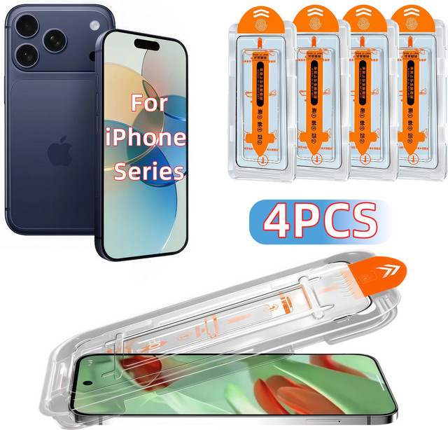 4er-Set Panzerglas Displayschutz für Apple iPhone 17 16 15 14 13 12 11 Pro Max Plus XR XS in Transparent inklusive Installations-Kit - Bild 1