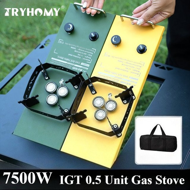 Tryhomy Camping-Gaskocher IGT 0.5 Einzelkocher aus Edelstahl mit 7500W Hochleistung in Silber und Grün - Bild 1