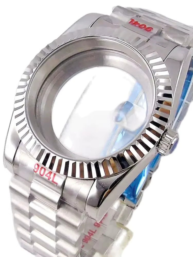 Tandorio Uhrengehäuse, silber, geriffelt, gebogen, 36 mm, 39 mm, wasserdicht - Bild 4