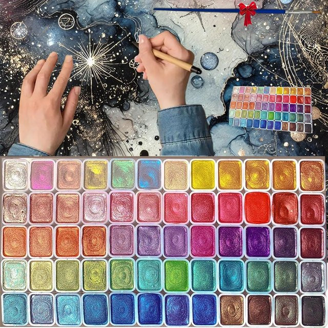 60/20 Farben Perlen-Aquarellfarben in Multicolour – Feste metallische Glitzerpalette für Profis mit ungiftigem Farbverlauf zum Mischen - Bild 1