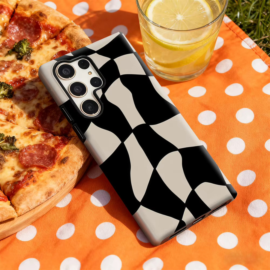 Handyhülle mit schwarz-beigem Muster für iPhone 11 bis iPhone 17 Pro Max Plus mit doppelschichtiger Rückseite - Bild 4