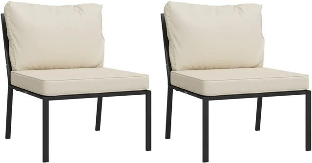 Furnicato Gartenstuhl Set aus Stahl mit sandfarbenen Kissen, 2 Stück, Schwarz, B: 60 cm, T: 74 cm, H: 79 cm - Bild 1