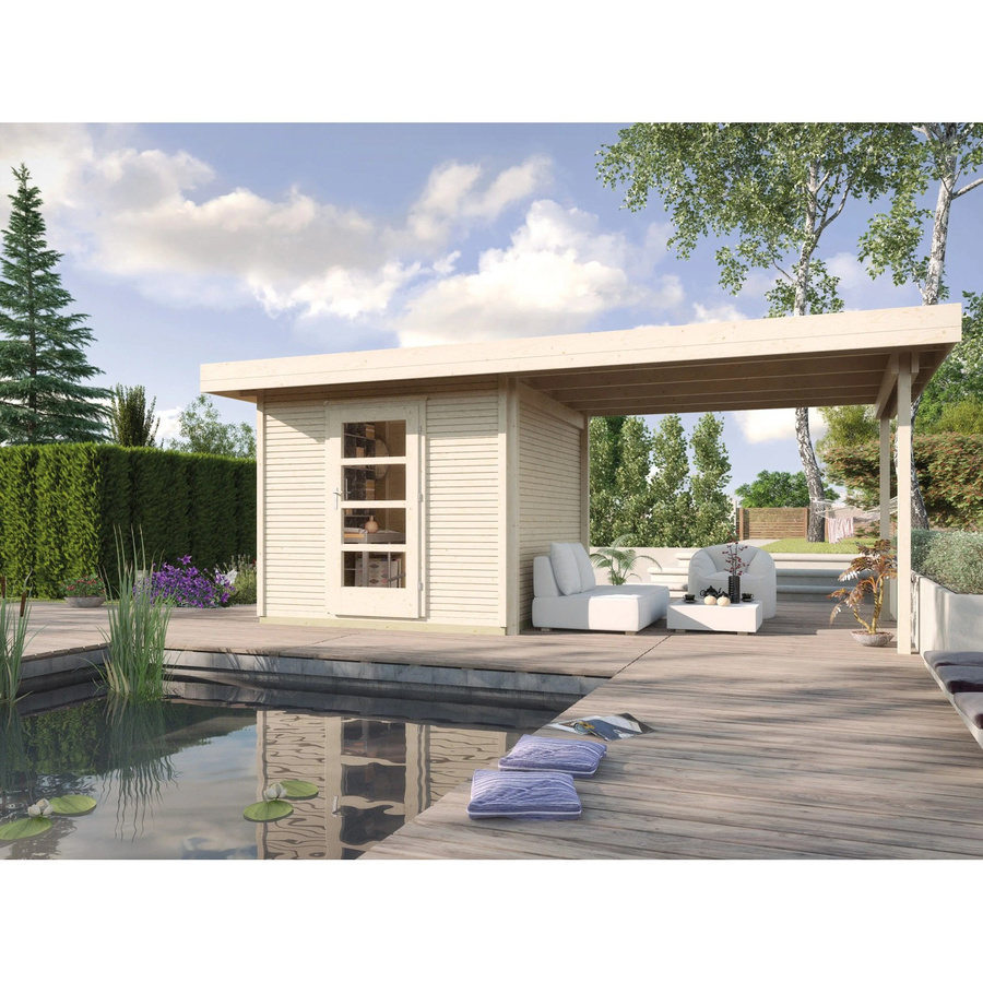 WEKA Gartenhaus 172 B Gr.2 aus europäischer Fichte in Beige mit Flachdach und Vordach B/H/T: 569 x 226 x 241 cm - Bild 2