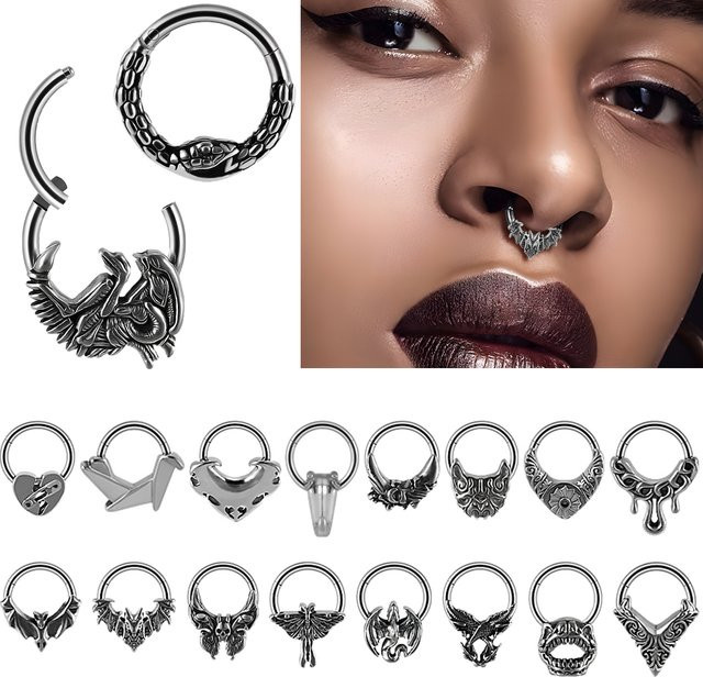 CHUANCI Septum Ring Edelstahl, Silber, Schmetterling, Fledermaus, Schlange, Unisex - Bild 1