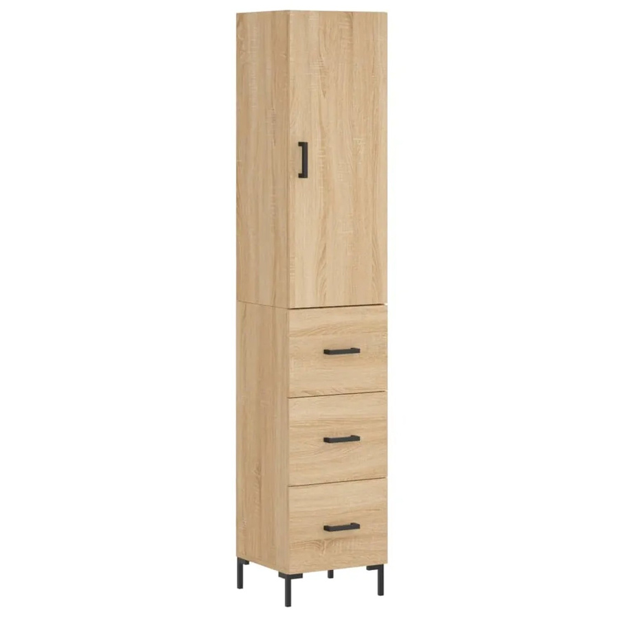 vidaXL Highboard Sonoma-Eiche mit Schranktüren aus Holzwerkstoff und Metall, Farbe Braun, B/T/H: 34,5 x 34 x 180 cm - Bild 2
