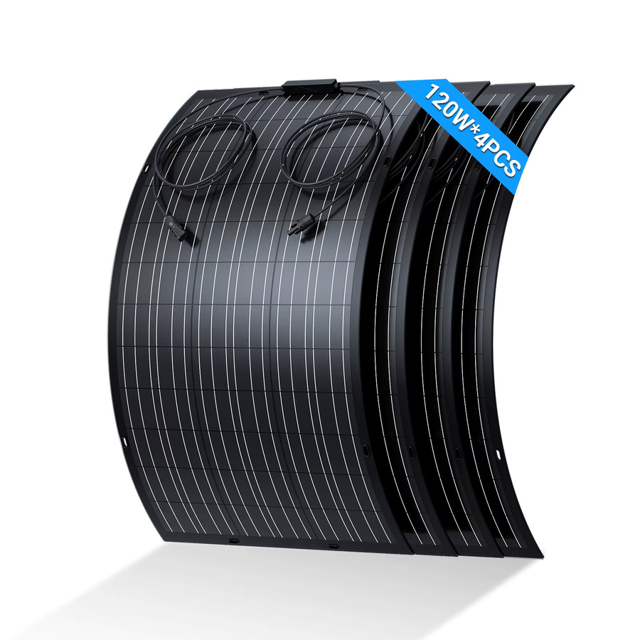 AUFU Solarpanel Set 480 W, 4 Stück 120 W, monokristalline Solarzellen für 12-V-Batterien, Schwarz - Bild 7