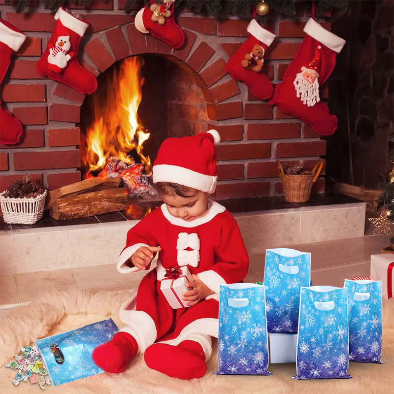 ZQNYCY Schneeflocken Geschenkbeutel aus Papier in Blau für Weihnachts- und Geburtstagspartys - Bild 3