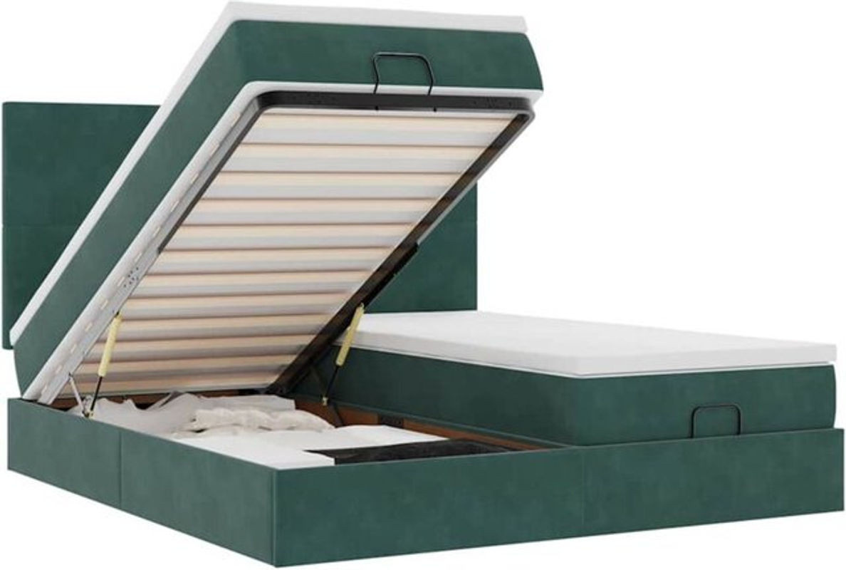 VIDAXL Polsterbett Ottoman mit Matratze und LED in Grün und Weiß aus Samt, B/T/H: 180 x 200 x 118 cm - Bild 1