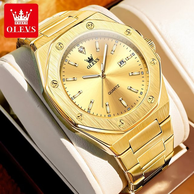 OLEVS Armbanduhr, Gold, Eckig, Quarz, Edelstahl, Herren - Bild 1