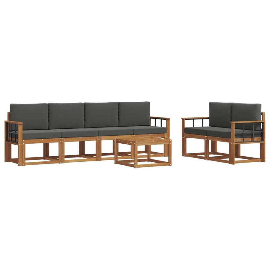 vidaXL Outdoor-Sofagarnitur aus Akazienholz in L-Form mit Kissen und Couchtisch, Farbe: Braun und Anthrazit - Bild 2