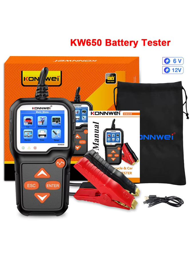 KONNWEI KW650 Batterie Tester und Analysator für Auto und Motorrad, 12V/6V, 2000CCA, Schwarz - Bild 6