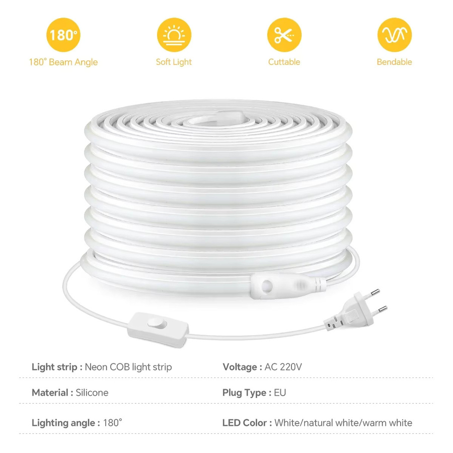 Lcamaw LED-Neon-Lichtleiste aus Silikon mit COB-Band, weiß, 280 LEDs/m, wasserdicht und selbstklebend - Bild 2