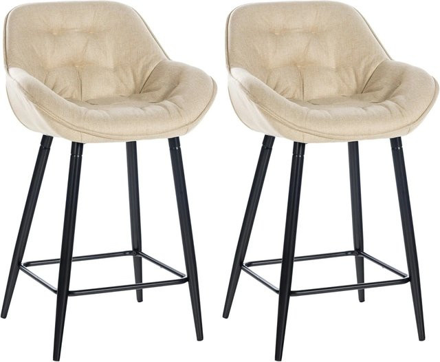 DELUKE 2er Set Barhocker KUTOR mit Lehne aus Samtstoff in Creme, moderne Tresenhocker mit gesteppter Polsterung und Metallgestell, B/T/H: 54 x 57,5 x 93,5 cm - Bild 1
