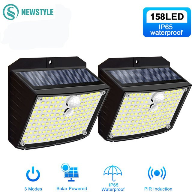 Solar-Wandleuchte mit 158 LED und Bewegungssensor in Schwarz, Wasserdichte Außenbeleuchtung für Garten und Garage mit 3 Modi und kühlem Weißlicht - Bild 1