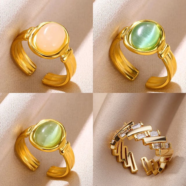 ICFTZWE Ring, Edelstahl, Gold, Opal, Damen, Vintage - Bild 1