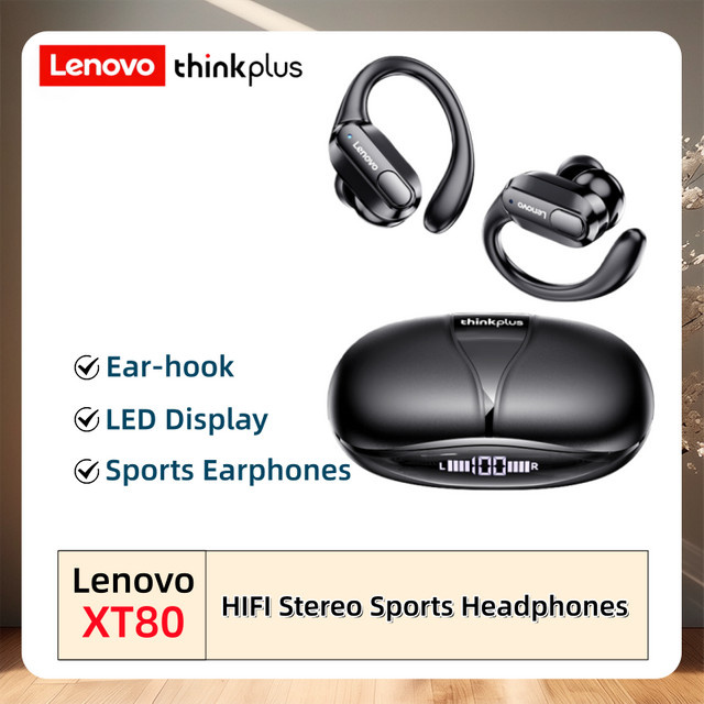 Lenovo XT80 Sport Bluetooth In-Ear Headset mit Mikrofon, LED-Leistungsanzeige, ENC und HiFi-Stereo-Sound in Schwarz - Bild 1