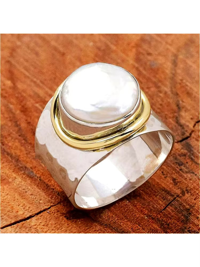 YoYo Ring, Vintage, Bicolor, Perle, Damen - Bild 4