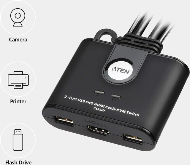 ATEN CS22HF 2-Port USB Full HD HDMI KVM-Switch in Schwarz - Bild 2