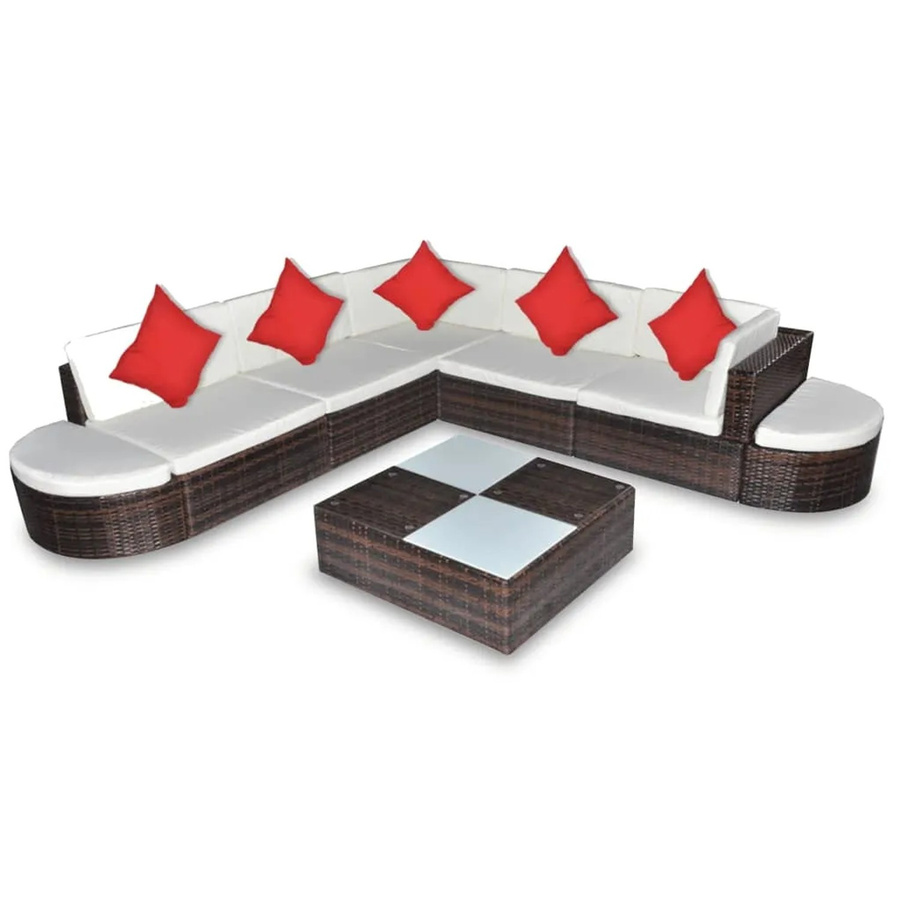 vidaXL 8-tlg Garten-Lounge-Set aus Poly Rattan in Braun mit Auflagen und Outdoor-Couchtisch - Bild 2