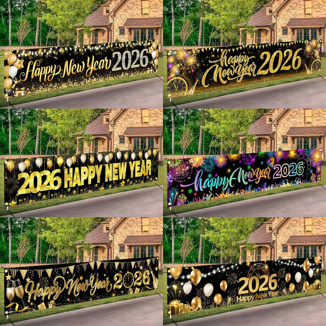 VIKAMA Neujahrs-Banner für Silvesterpartys, Mehrfarbiges Wimpel-Dekor für Garten und Innenhof, B/H: 180 x 35 cm - Bild 1