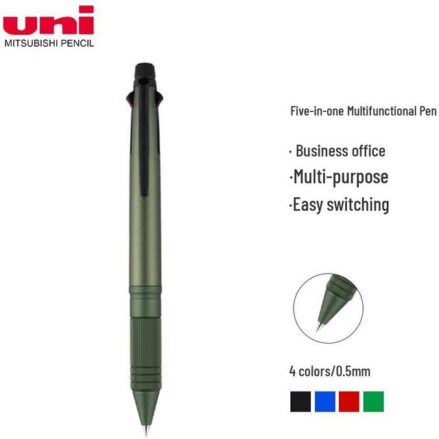 Mitsubishi Uni 5-in-1 Multifunktionsstift MSXE5-2000A mit 4 Farben und Druckbleistift, Bullet Tip 0.5 mm, Grün - Bild 1
