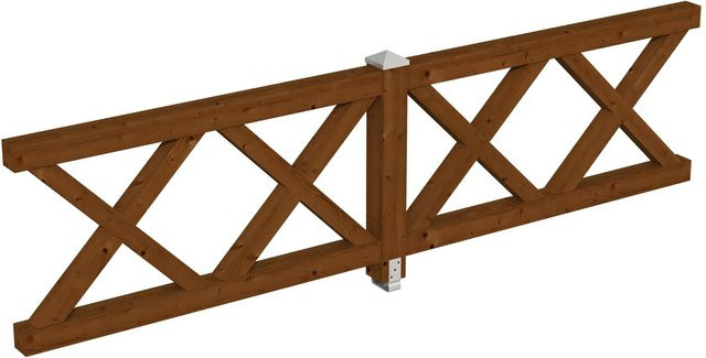 Skan Holz Brüstung Andreaskreuz aus Fichte in Nussbaum, B: 335 cm, H: 84 cm - Bild 1