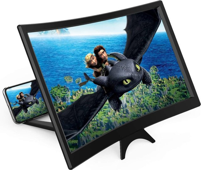 VIKEFON 12-Zoll Bildschirmvergrößerer für Mobiltelefone mit 3D-HD-Vergrößerungsprojektor und zusammenklappbarem Telefonständer in Schwarz - Bild 1