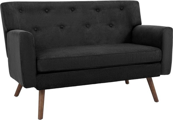 DELUKE Sofa ARNE 2-Sitzer aus Cord in Schwarz mit Armlehnen, B/T/H: 120 x 74 x 81 cm