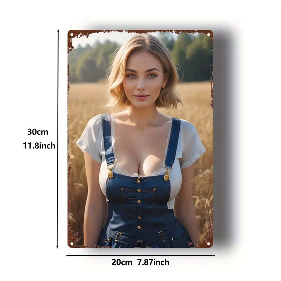 HELLOYOUNG Metall-Blechschild Retro Wandkunst Silhouette Goldhaarige Frau im blauen Kleid, B: 20,32 cm, H: 30,48 cm - Bild 2
