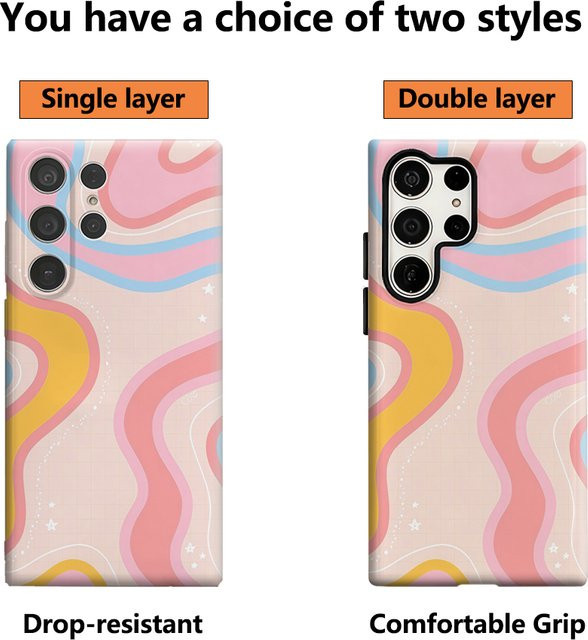 Macaron Color Waves Handyhülle für Samsung Galaxy S25 Ultra, S24 und S23 Ultra Plus mit glänzender doppellagiger Rückseite in Multicolour - Bild 1