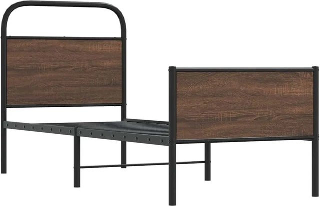vidaXL Bettgestell in Eiche Braun mit klassischem Design aus Stahl und Holzwerkstoff B/T/H: 75 x 190 cm - Bild 1