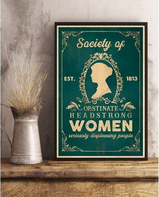 Society of Obstinate Headstrong Women Retro-Metallblechschild mit Jane Austen Pride and Prejudice Motiv, Wanddekoration B: 30,0 cm, H: 20,0 cm, T: 1,0 cm - Bild 1