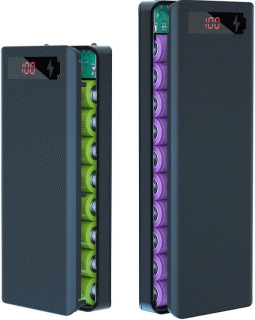 XMSJ Powerbank Batteriehalterung für 8 bis 10 Stück 18650 Akkus mit Dual USB und Typ C Anschluss in Schwarz - Bild 1