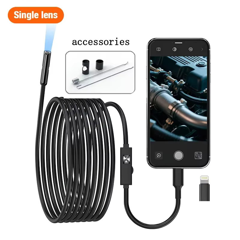 XinFe Endoskopkamera mit Einzel- oder Doppelobjektiv für iPhone, iPad, iOS und Android, USB-C Anschluss, LED-Licht, Schwarz - Bild 2