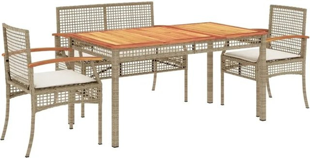 vidaXL 4-teilige Garten-Essgruppe aus Poly Rattan und Akazienholz in Beige mit Kissen - Bild 1