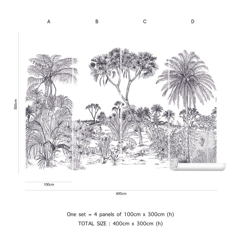 Tenue de Ville Mural Savane Wandtapete Botanisches Design in Grau, B: 300 cm, H: 100 cm - Bild 4