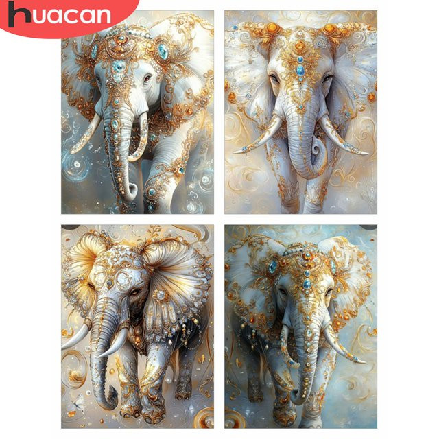 HUACAN Diamantmalerei Komplettset Elefant, 5D Diamantmosaik in Mehrfarbig, Rund, Durchmesser: 30,0 cm - Bild 1