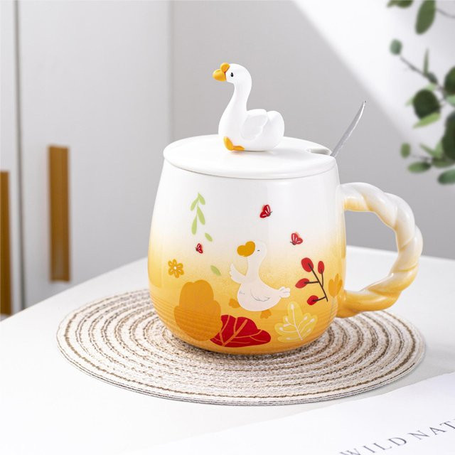Keramiktasse mit Gans-Motiv von Yiran Furniture in Weiß, 450 ml - Bild 1