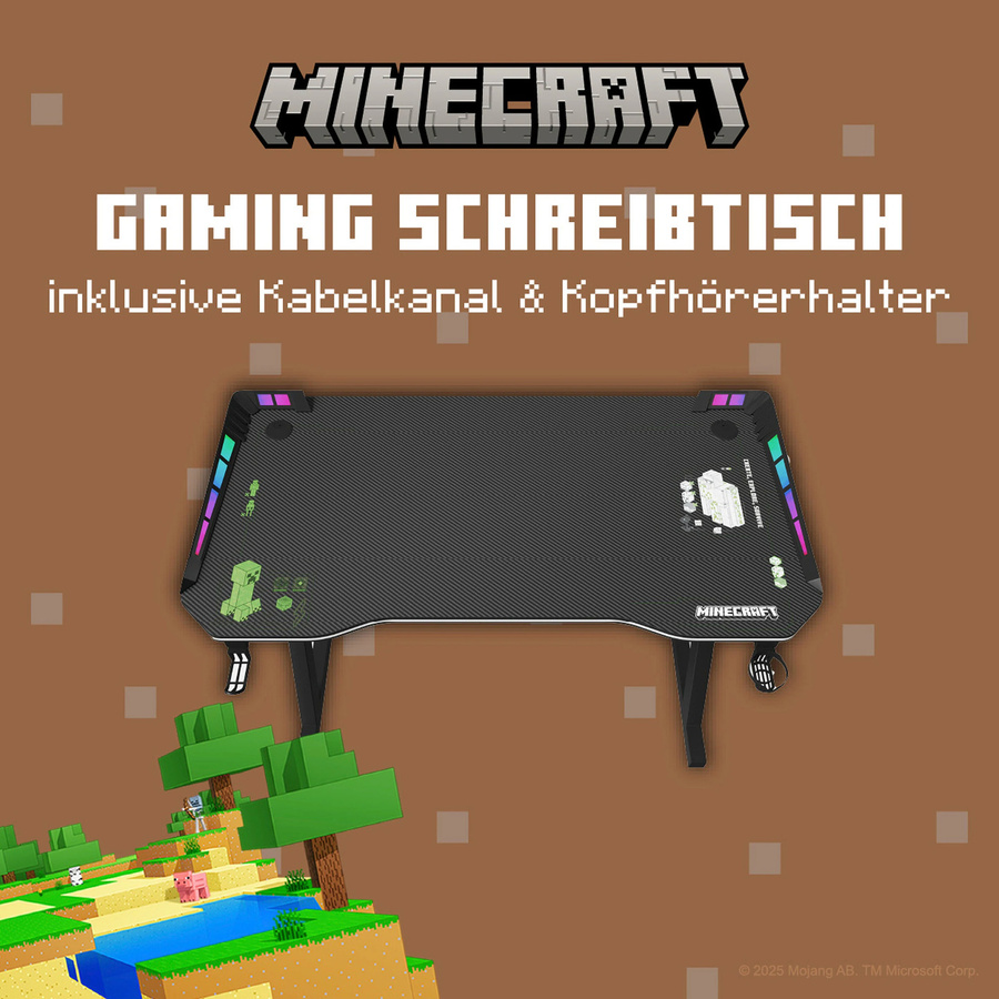 PHOENIX Gaming Tisch Minecraft in Schwarz, rechteckig mit abgerundeten Ecken, B/T/H: 120 x 60 x 74 cm - Bild 3