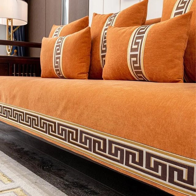 Rutschfester Chenille-Sofabezug von Your Warm Home in Orange, einfarbig und weich, Breite: 240 cm, Tiefe: 110 cm - Bild 1