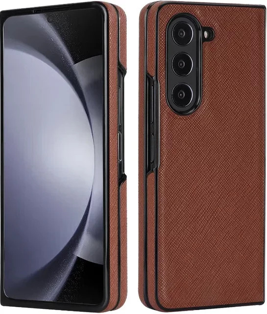 Stoßfeste Kreuznarbenleder-Handyhülle mit Hartschale für Samsung Galaxy Z Fold 7, 6, 5 und 4 in Schwarz oder Braun - Bild 1