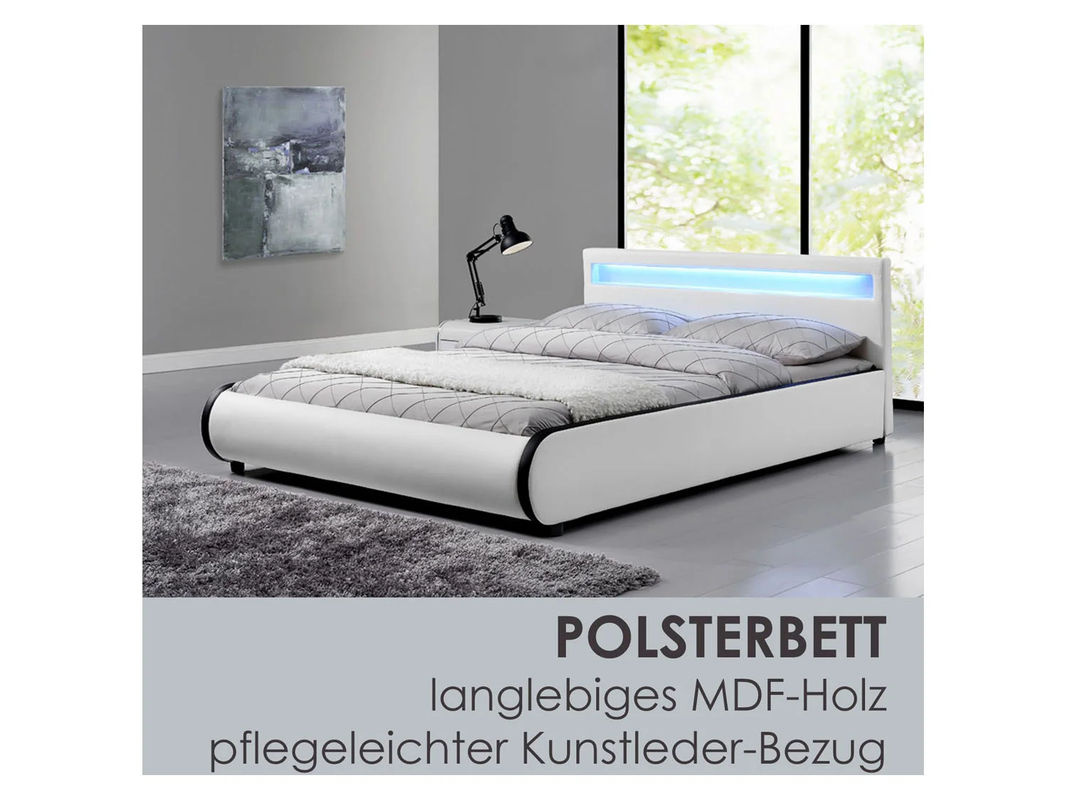 JUSKYS Polsterbett Sevilla in Weiß mit Unterbettbeleuchtung, B/T: 140 x 200 cm - Bild 4