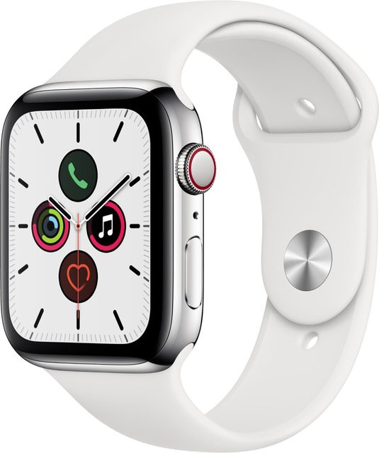 Apple Smartwatch Watch Series 5, GPS, 44 mm, Edelstahl, Weiß - Bild 1