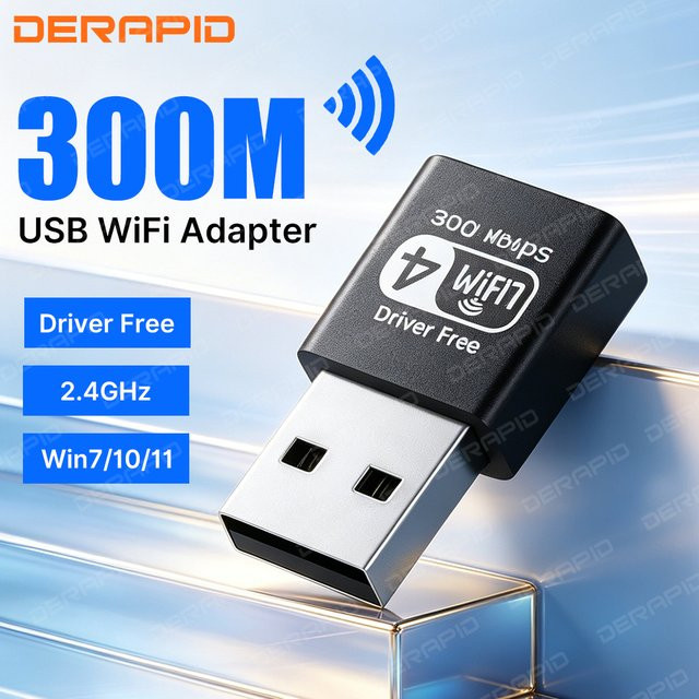 DERAPID Dual-Band USB-WLAN-Adapter 300Mbps 2,4G/5G Drahtlose Netzwerkkarte für PC und Laptop, Schwarz - Bild 1