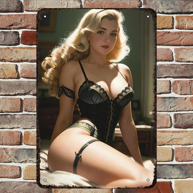 HELLOYOUNG Vintage Pin Up Girls Metallblechschild, Wanddekoration im Portrait-Stil, Mehrfarbig, Breite: 30,0 cm, Höhe: 20,0 cm - Bild 1