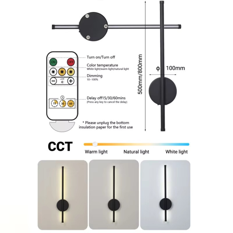 CETANT LED Wandleuchte Schwarz, dimmbar und wiederaufladbar, moderne Up-Down Wandlampe für Wohnzimmer und Schlafzimmer, Breite: 50 cm - Bild 3