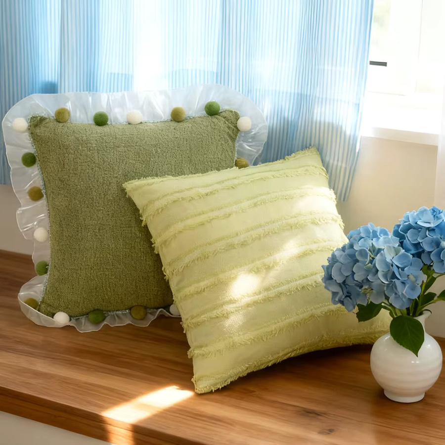 BUYNOW Kissenbezug mit floraler Stickerei in Grün, Pastoral Cottage Design, B/H: 45,72 x 45,72 cm - Bild 3