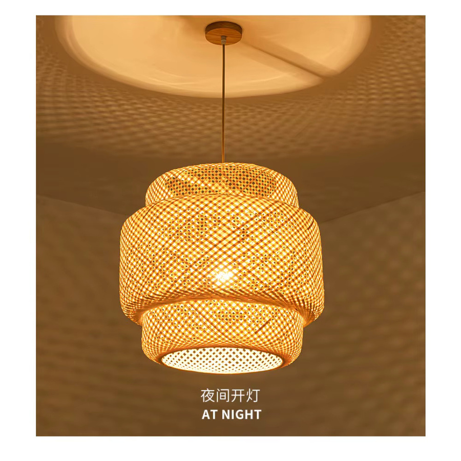 JOYINLED Bambus-Pendelleuchte aus Rattan in Beige, runde Hängelampe im Bauernhaus-Stil für Wohnzimmer, Esszimmer und Schlafzimmer - Bild 4